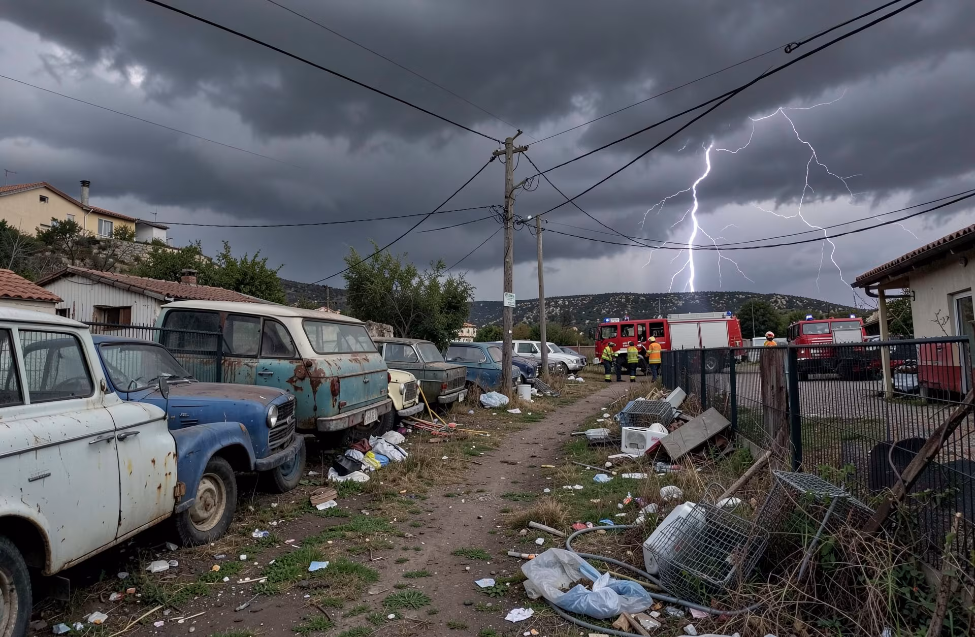 Συναγερμός στην Κοκκινοτριμιθιά: Κεραυνός φέρεται να έβαλε φωτιά σε χώρο με παλιά οχήματα